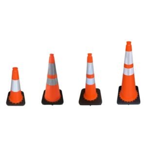 pvc traffic cone with black base and grip handle